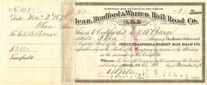Olean, Bradford and Warren Rail Road Co - Stock Certificate